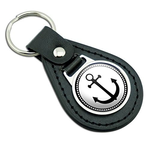 Anchor Black Leather Metal Keychain Key Ring