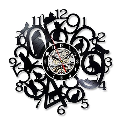Cat Vinyl Record Designed Wall Clock, Unique Home Room Wall Decor, Best gift for Him or Her, Girlfriend or Boyfriend (Cat)