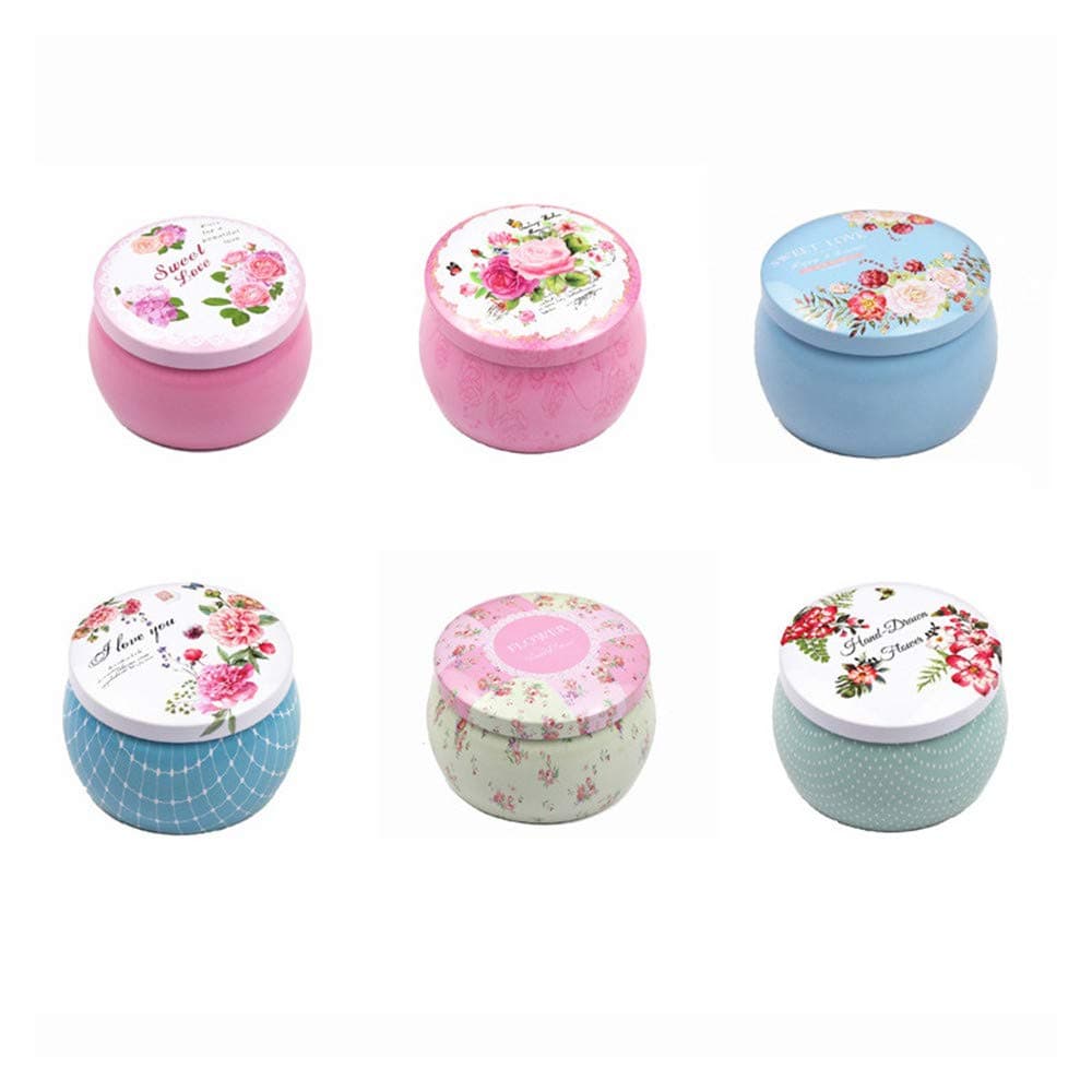 Candle Tin Jars, DIY Candle Making kit, Empty Retro Decor Tea Cans Candy Case Containers Storage Box with Lid Home Organizer -6PCS (A)