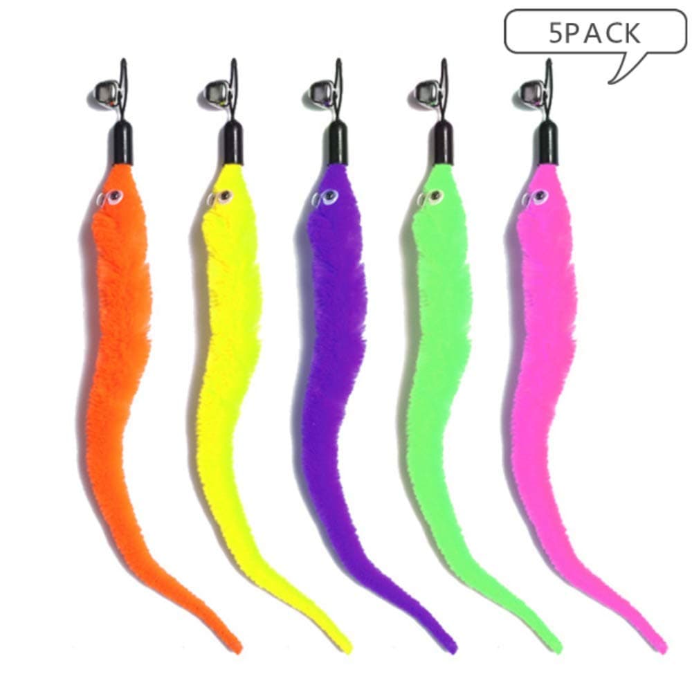 WESEEDOO Cat Feather Wand Interactive Toy Cat Teaser Feather Replacement Soft Attachment Worms For Cat And Kitten 5 Pack