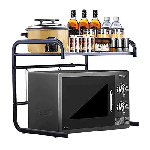 YANHTSO Retractable Kitchen Microwave Oven Rack Oven Shelf 2 Layer Kitchen Supplies Bold Thick Storage Storage Shelf Black (Shape : Single layer)