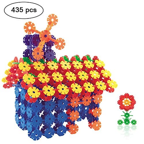Building Blocks,iDeep 435pcs Snowflake Block Colorful Construction Building Bricks with 12 Axis Plastic Building Discs Brains Flakes Educational Toys Set Kids Building Toys for Children with Carry Bag