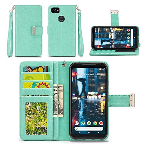 Google Pixel 2 XL Case - IZENGATE [Classic Series] Wallet Cover PU Leather Flip Folio with Stand (Mint)