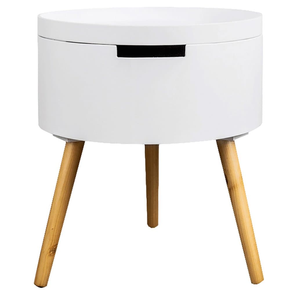 White Wood Side End Table Nightstand with Storage Drawer Solid Wood Legs Living Room Furniture