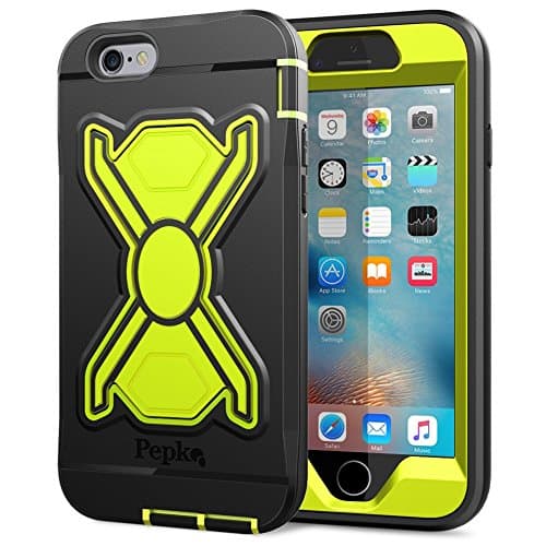 iPhone 6s Plus Case, iPhone 6 Plus Case Pepkoo Heavy Duty Hybrid [3 Layer] Drop Protection Full-body Cover with Built-in Shockproof Screen Protector and Kickstand for iPhone 6/6s Plus Black Green