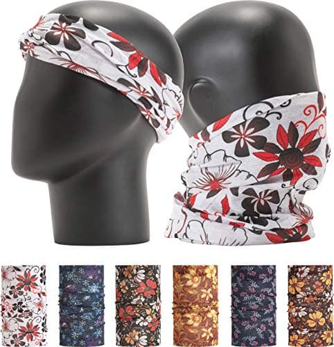 Leevo Pattern Bold Headwear Scarf Boho Headband Wrap Shield Neck Gaiter Bandana (Free Size (18.5” 9.25”), Colorful Flowers No.1, 6pcs total)