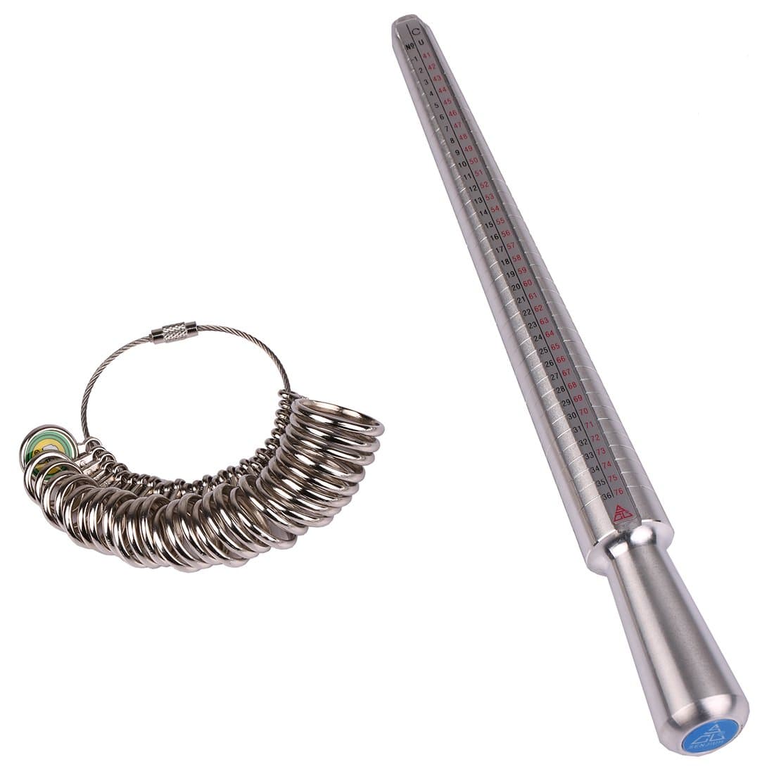 Amztek Ring Mandrel Sizer Finger Sizing Measuring Stick Metal - Size 1-13, with Ring Sizer Guage Set of 27 Pcs Circle Models