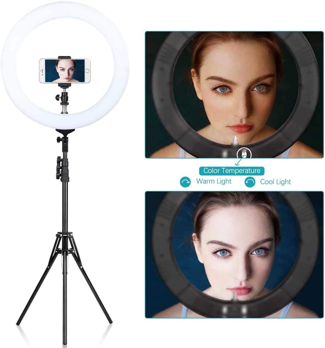 ZoMeiUpgrade 22" Ring Light with Stand Dimmable LED Ring Light Bi-Color Selfie Ring Light for Phone, Makeup Selfie Photography Ring Light for Tiktok,YouTube Video Shoot