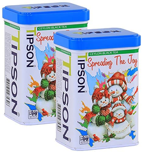Tipson, Single Origin Ceylon Black Loose Tea, Holiday Pack - Spreading the Joy, Metal Tin Caddy, 3.1 oz., Pack of 2