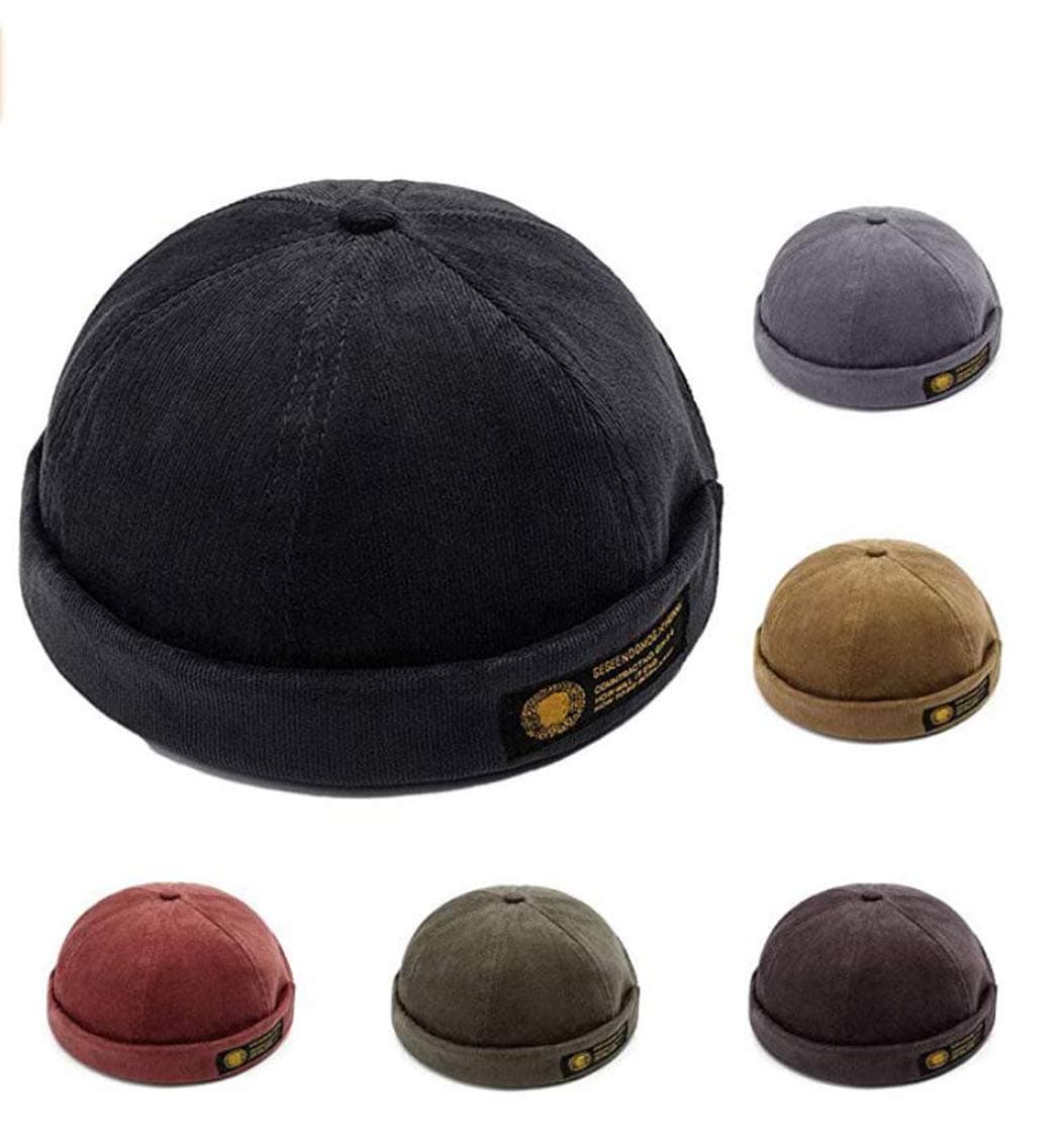 Docker Leon Harbour Hat Watch Cap Breathable Mesh Design Retro Brimless Unisex Visor-Less Sailor Skullcap Beanie Hat (21.6-23.6 inch, X-Black)