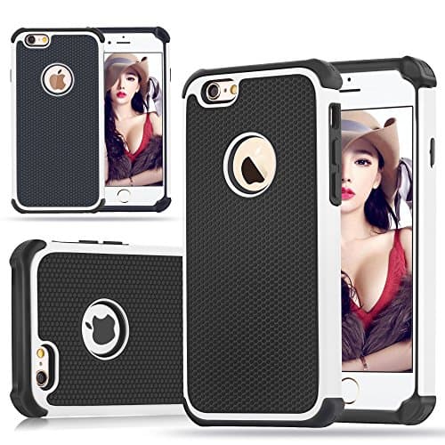 iPhone 6 Case , UBWH [ Shock Absorption ] Shockproof Rubber Silicone + Rugged Slim Hard Shell Hybrid Dual Layer Armor Protection Impact Defender Case Cover For Apple iphone 6 4.7" White