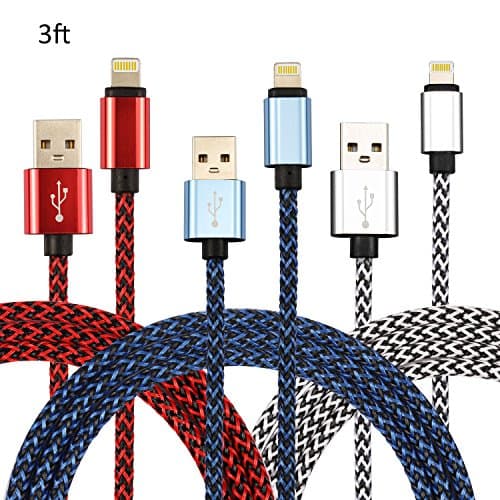 NEXCABLE 3Pack 3ft Certified Lightning Cable Data &amp; Sync Iphone Charging Cord 8 Pin Lightning to USB Cable Charger for iPhone 7, 7 Plus, 6, 6s, 6 plus, 6s plus, iPhone 5, 5s, 5c, iPad, iPod