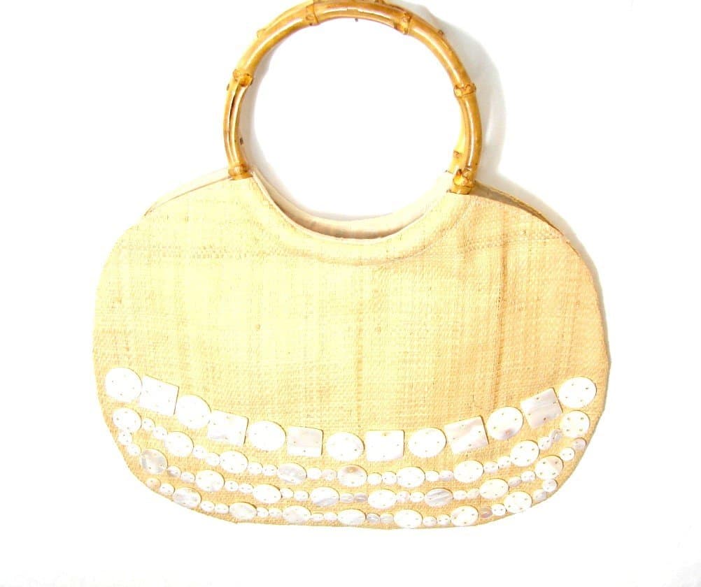 FLORA BELLA STRAW AND BAMBOO HANDBAG