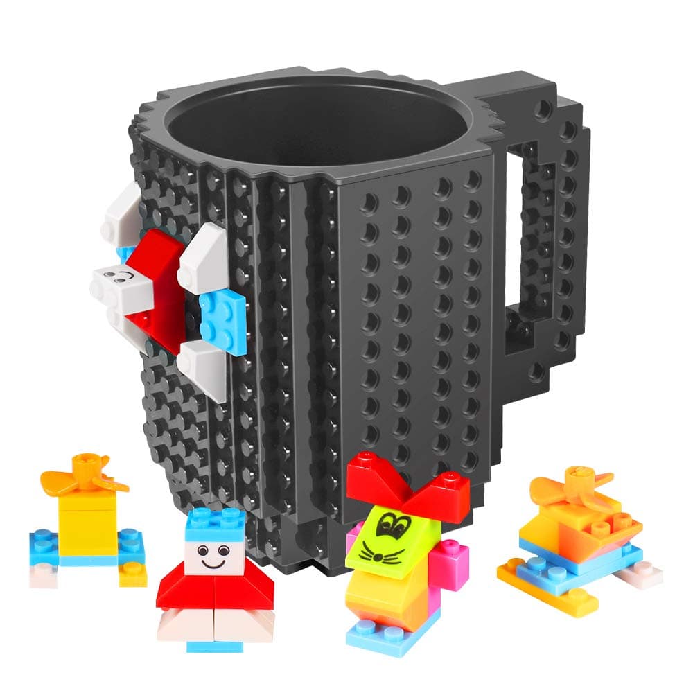 Build-on Brick Mug,2 Pack Bricks with DIY Building Blocks Coffee Cup, Novelty Creative Compatible Coffee Cup,Mug for Coffee Milk Tea Beverage Drinking