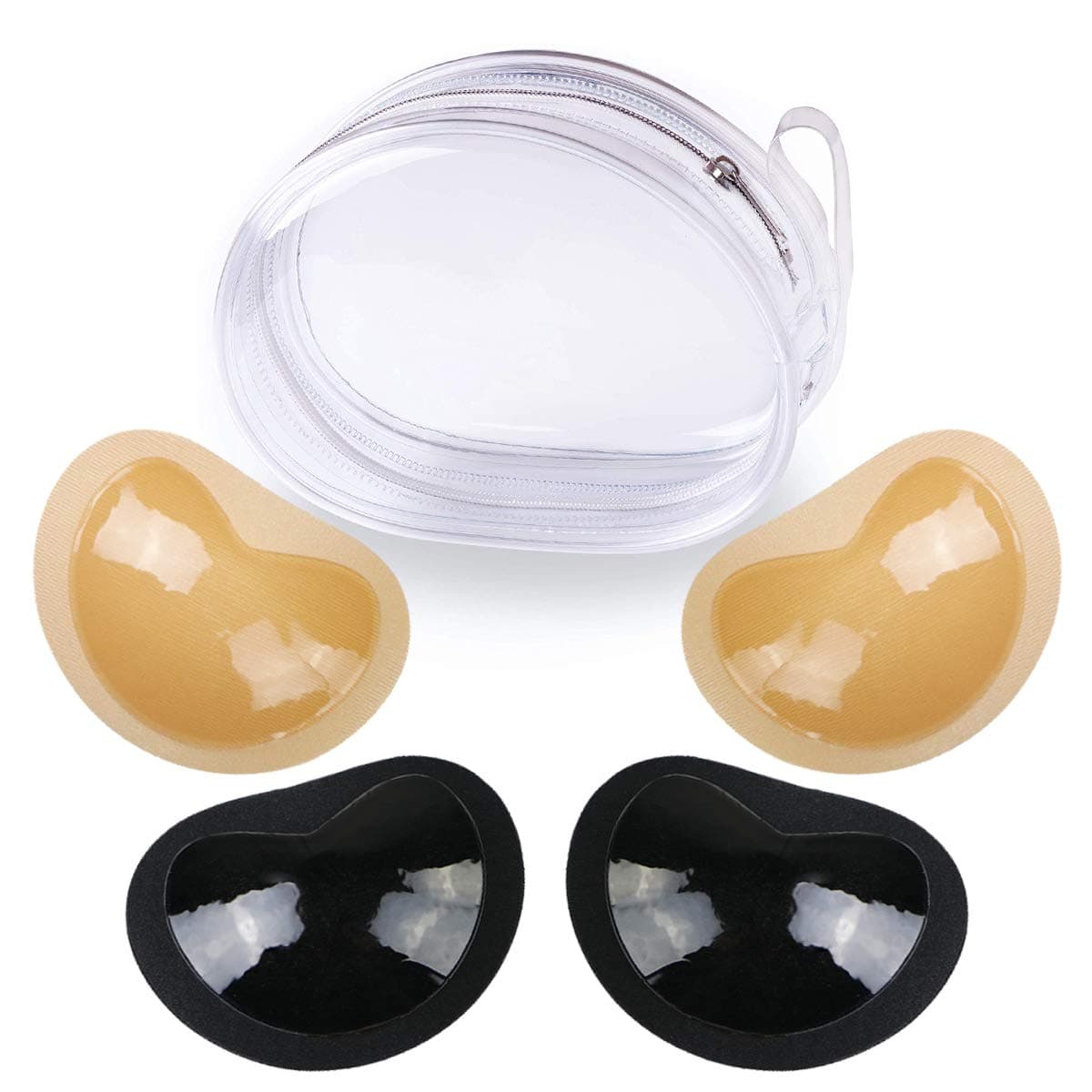 Adhesive Strapless Backless Bra Pads Breast Inserts Breathable Push Up Sticky Bra Cups for Swimsuits & Bikini with Storage Bag (Beige + Black)