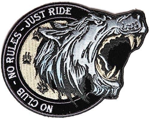 No Club - No Rules - Just Ride Wolf Patch (4.5 X 3.5 Inch) $5.95 with FREE FREIGHT from San Diego Leather