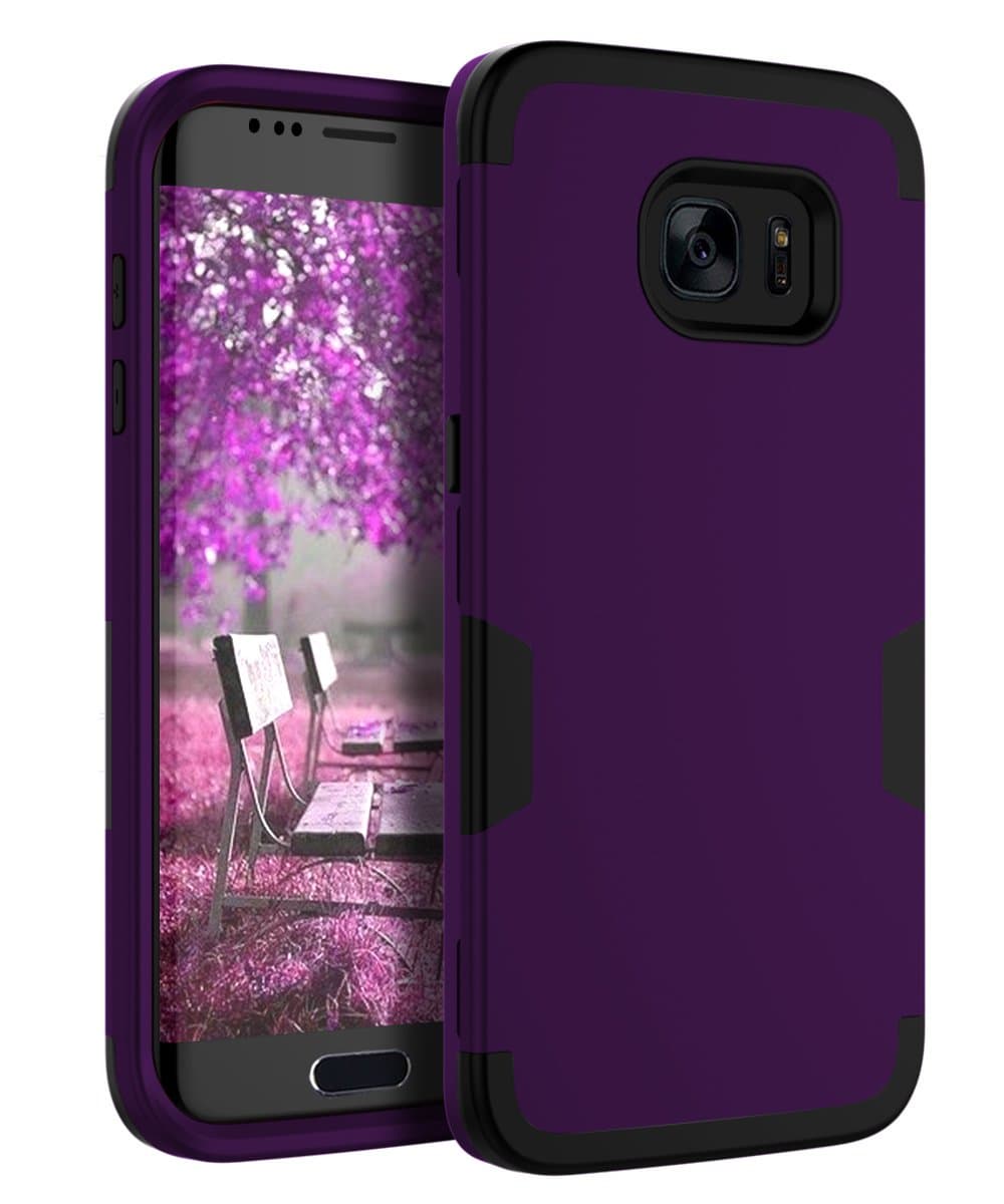Ulsaar Samsung Galaxy S7 Edge Case Slim Fit Three Layer Silicone and Plastic Shockproof Heavy Duty Protection,Purple Black