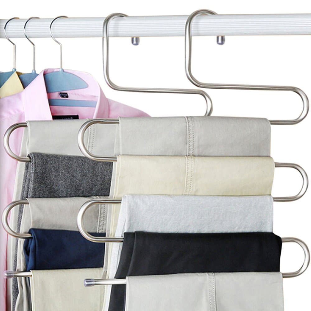Seacan S-type Stainless Magic Pants Hanger Multi-purpose Hanging Rack Space Saving for Trousers Jeans Ties Scarf Closet Storage