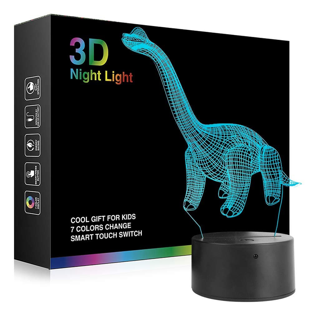 Dinosaur Lamp 3D Night Light, Decorative LED Bedside Table Lamp for Kids Room Xmas Birthday Gifts for Boys Girls Child