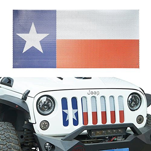 Hooke Road Texas Flag Grill Mesh Insert Bug Deflector Screen Compatible with Jeep Wrangler JK & Unlimited 07-18
