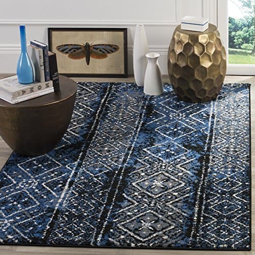 Geometric Aztec Medallion Pattern Area Rug, All Over Diamond Stripe Emblems Theme, Rectangle Indoor Hallway Doorway Bedroom Dining Area Patio Carpet, Graphic Modern Design, Navy, Ivory, Size 8' x 10'