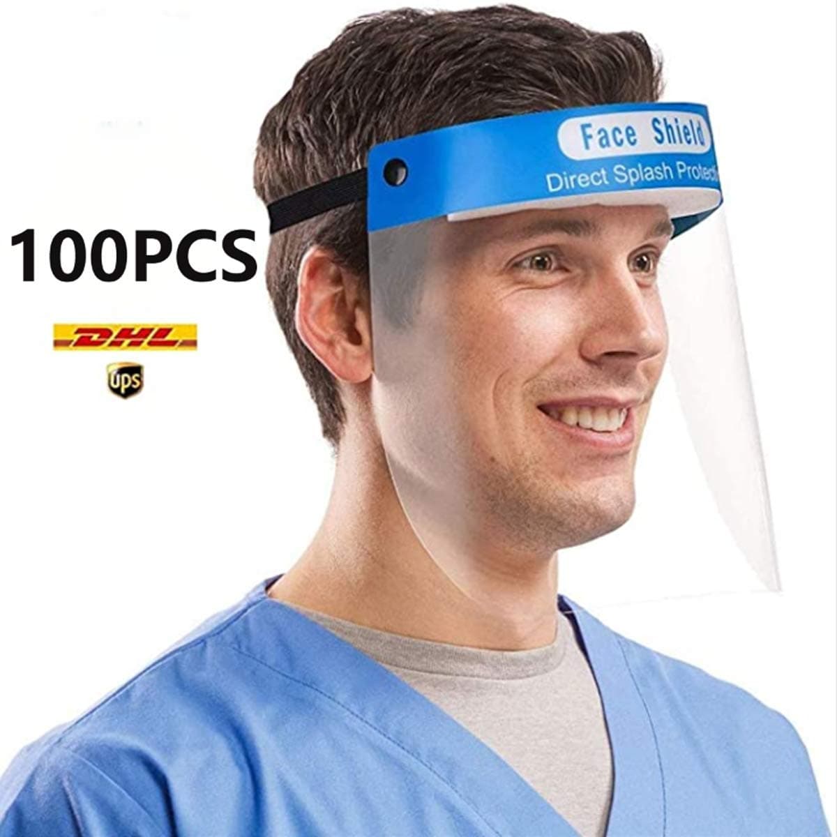 Adjustable reusable safety mask, transparent splash-proof face mask with forehead cushion, waterproof, transparent film to protect eyes and face (100pcs)