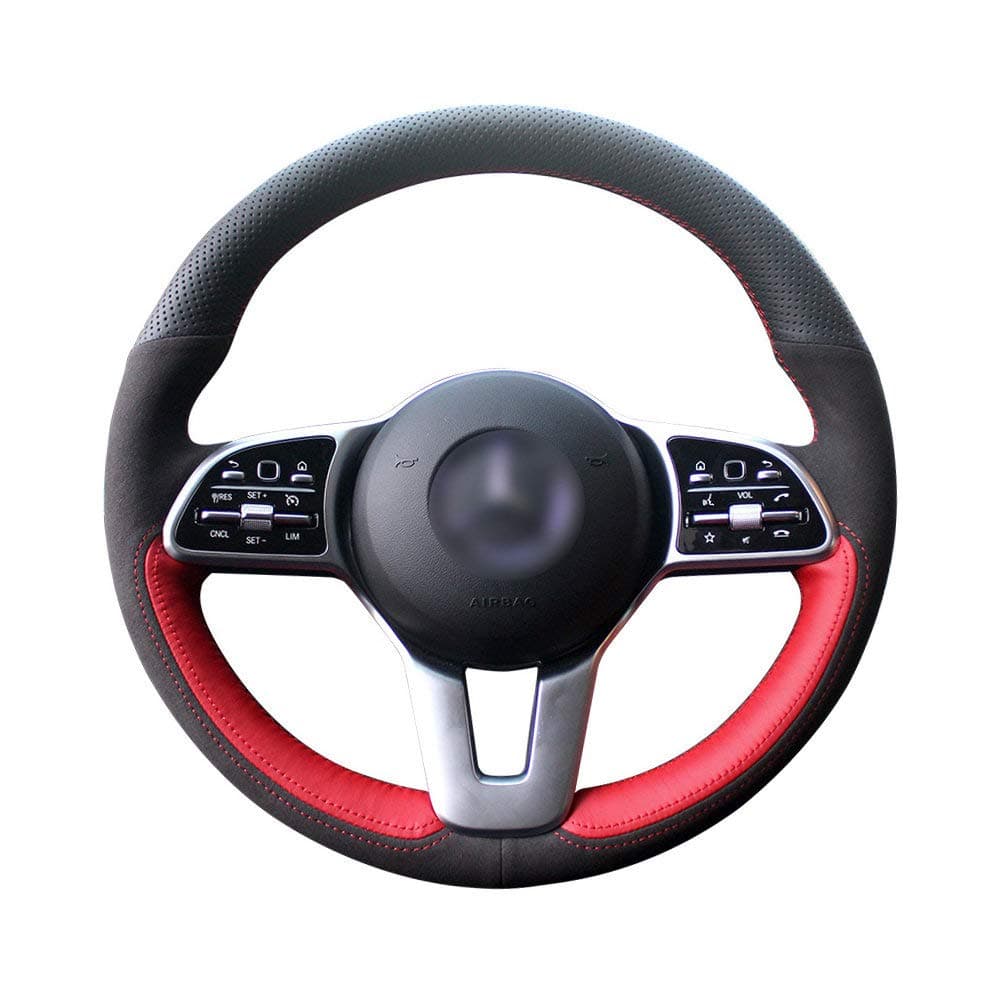 St Marco Customized Top Layer Cowhide Hand-Stitch Auto Steering Wheel Cover for Benz E260/E200L (Light Coffee Genuine Leather+Black Perforated Genuine Leather+Brown thread002)