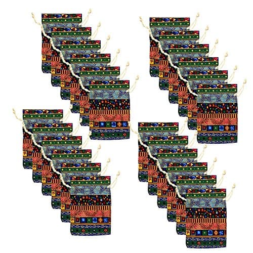 5.5 x 4 Inch Ethnic Style Double Drawstring Cotton Linen Cloth Sack Muslin Bags Jewelry Pouch Sachet Souvenir Reusable Bags Gift Bag Pack of 24pcs (Pink)