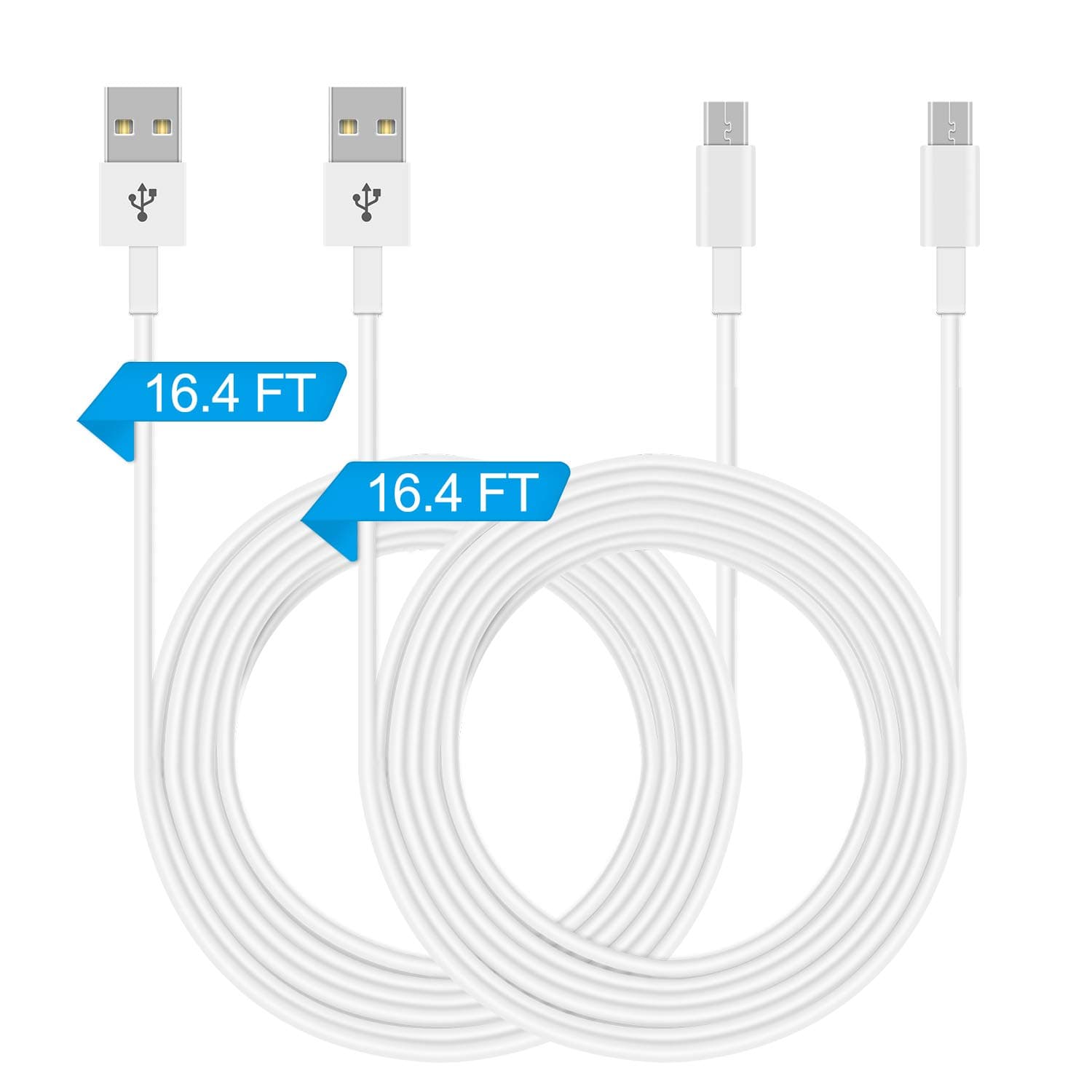 2Pack 15.9FT Power Extension Cable for Nest Camera, Neos SmartCam, YI Camera, Blink Camera Indoor, WyzeCam Pan, Netvue, Arlo Q etc, USB Charging Cable and Data Sync Cord for Surveillance Cameras