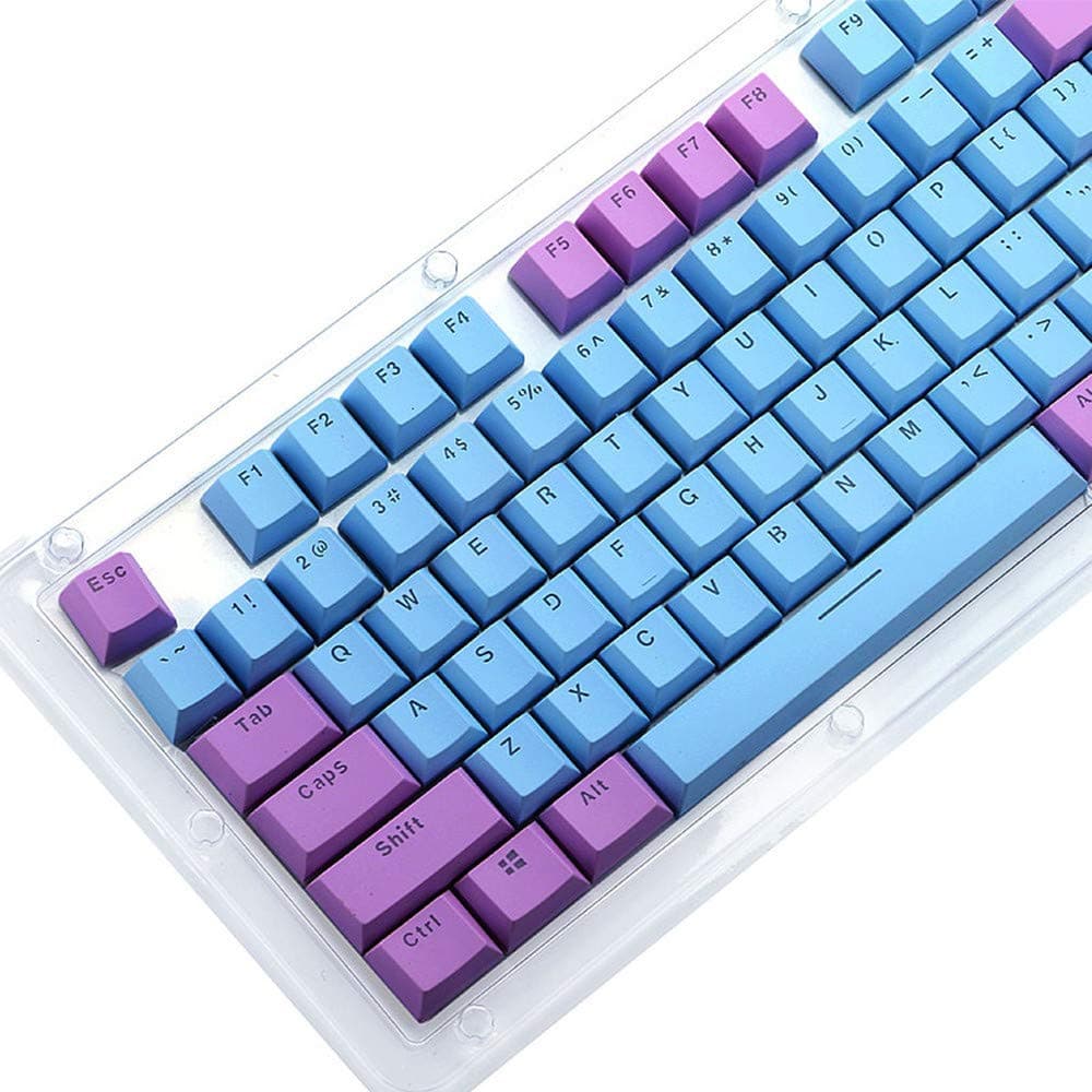 Mictiona Translucent Double Shot PBT 104 Key Caps Backlit for Cherry MX Keyboard Switch Two-Color Transparent Keycap Blue + Purple Milk Pudding Keycap Set Girls' Double-Skin Design