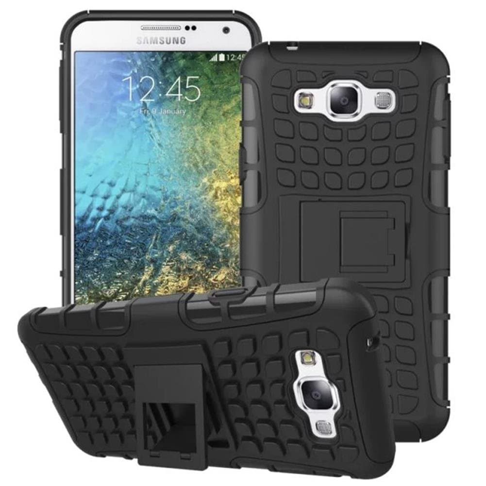 Galaxy E7 Case, KRYSTALH Armor Tough Dual Layer 2 In 1 Rugged Hybrid Hard/Soft High Impact Protective Case with Black Built In Kickstand for Samsung Galaxy E7(Black E7 Cover)