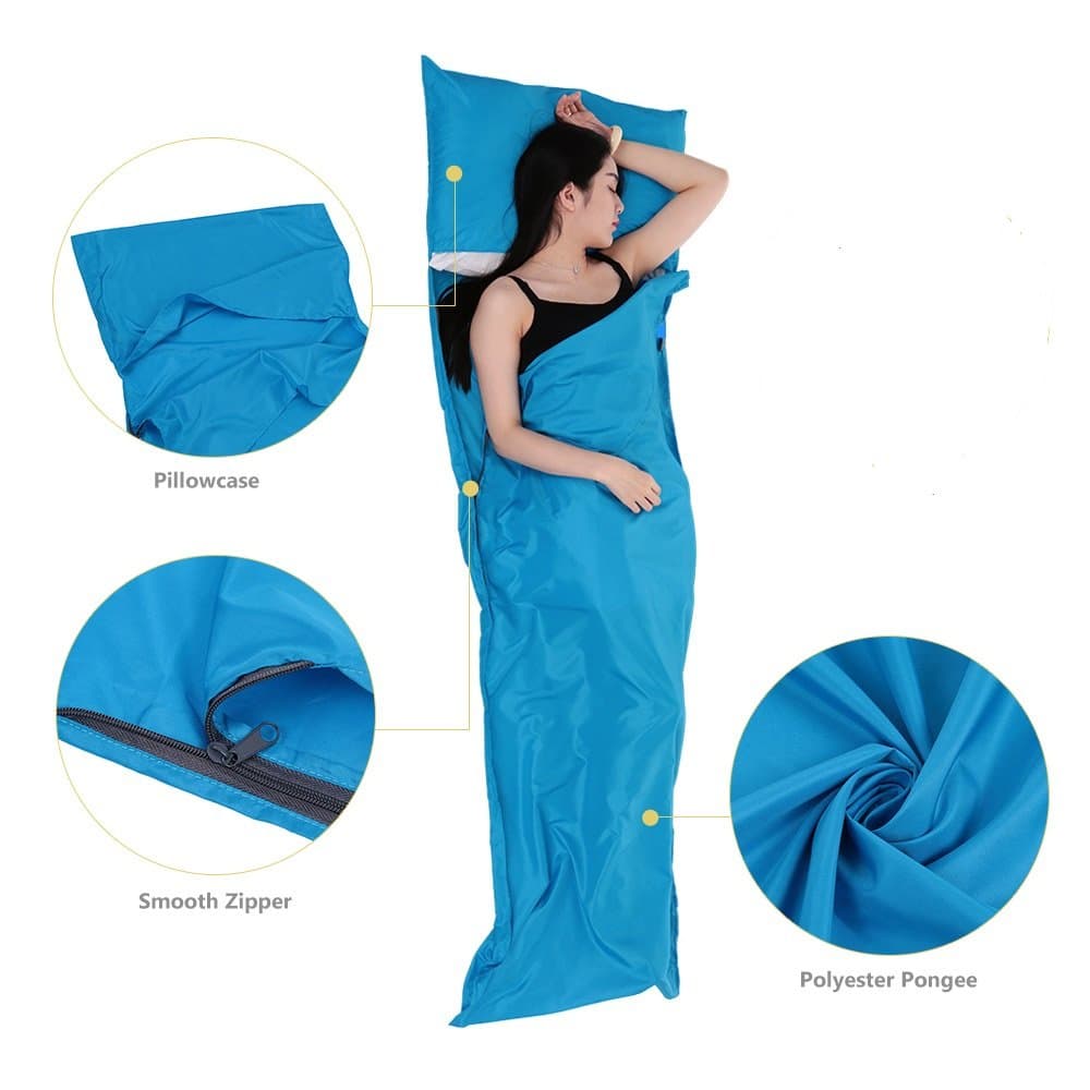 Good Quality Polyester Pongee Sleeping Bag Liner Ultra-thin Ultra-light Sleeping Bag Healthy Camping Hiking 75210CM 3 Colors (Blue)