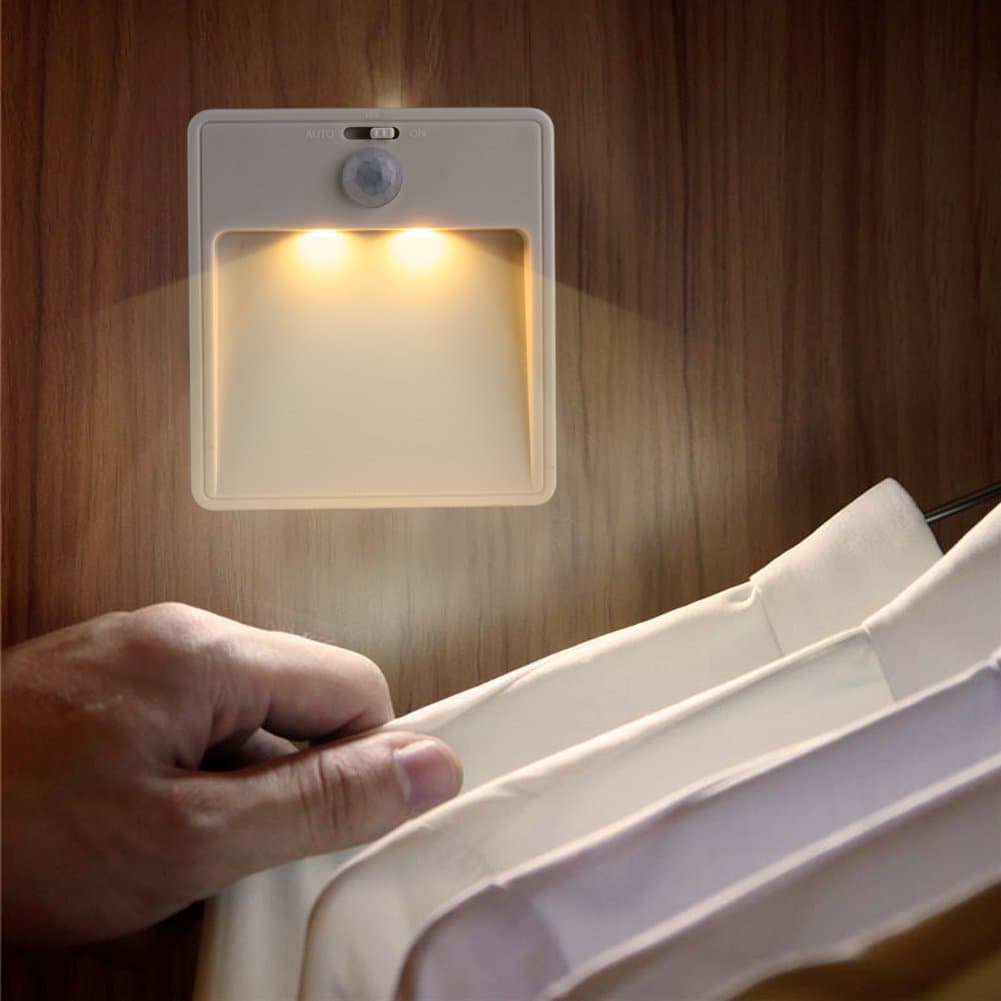 HappyCell Motion Sensor Light, 2 LED Night Light Auto On/Off Battery Powered Stick-Anywhere Closet Lights Stair Lights, Safe Lights for Hallway, Bathroom, Bedroom, Kitchen