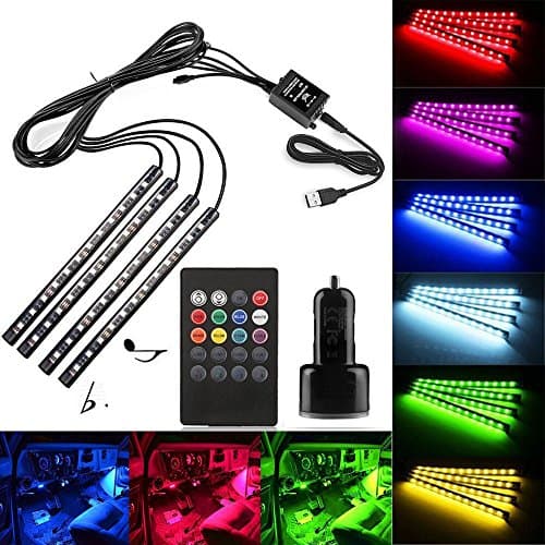 Saimly 4-Piece Multicolor USB LED Interior Underdash Lighting Kit With 20 Keys Wireless Remote Control