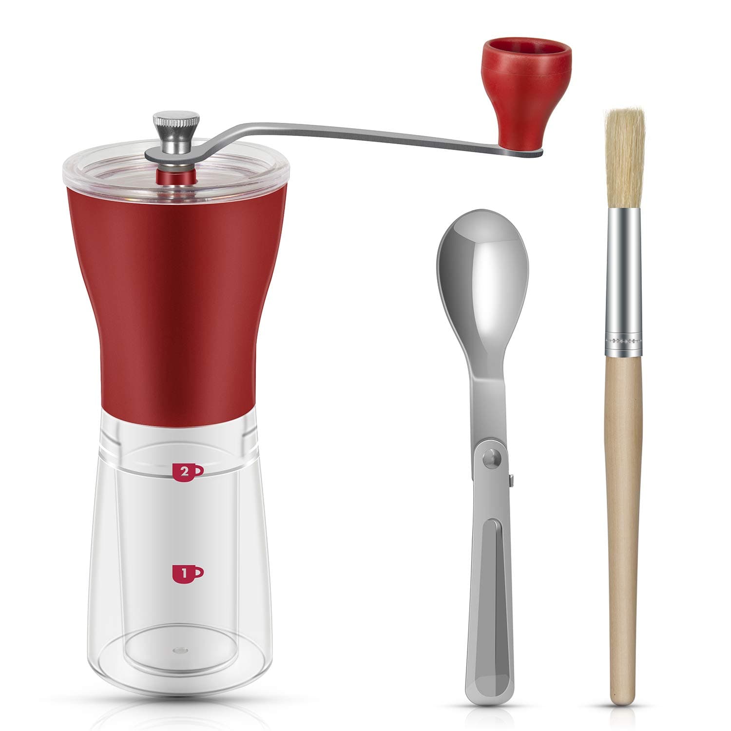 Hand Coffee Grinder with Ceramic Burr，Small Capacity Easy Taking Outside Camping or Travelling (Red)