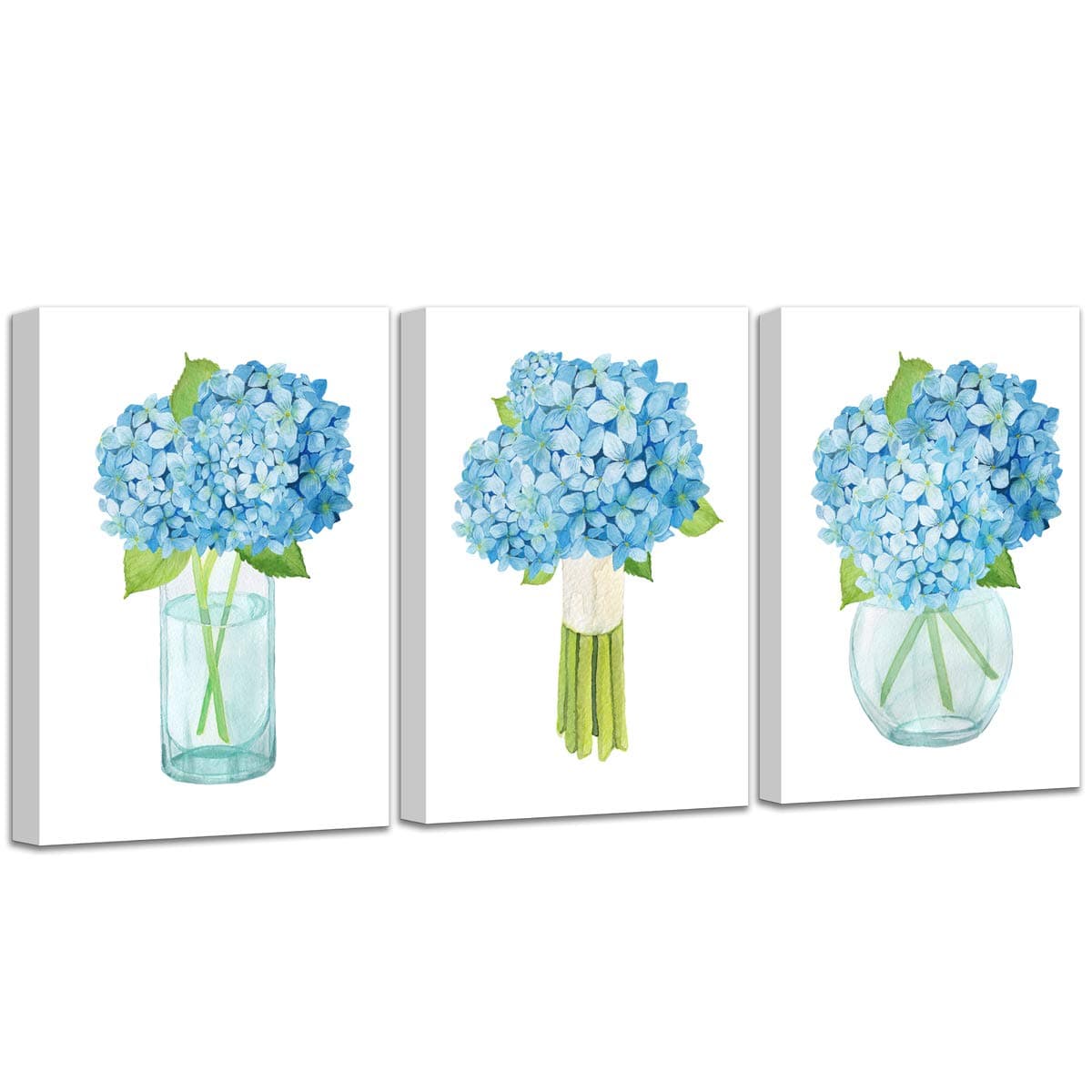 Wall Art for kitchen Blue Hydrangea Nordic Simple Hand Painted Watercolor Decoration Bathroom Restaurant Style Family Gathers Here and Forever Home Vase Floral Canvas Prints Artwork :12"x16"inch