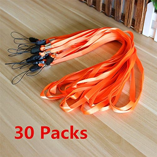 30 Pack Flat Nylon Neck Strap Lanyards 0.4"x17.7" Lanyards Sets with Phone Strap string for Keys, Phones, Camera, iPod, USB, Badge Holders (Orange)