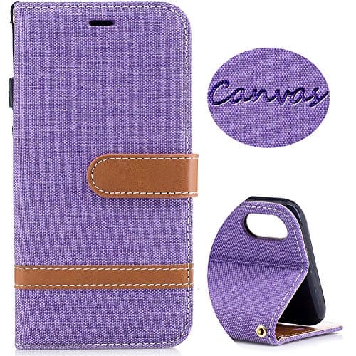 Wallet Leather Case for iPhone X, Denim Canvas Case with Card Slots & Kickstand & Wrist Strap, 360 Full Body Protective Embedded Magnetic Flip Folio Cover for iPhone X Edition /iPhone 10 (5.8)- Mauve
