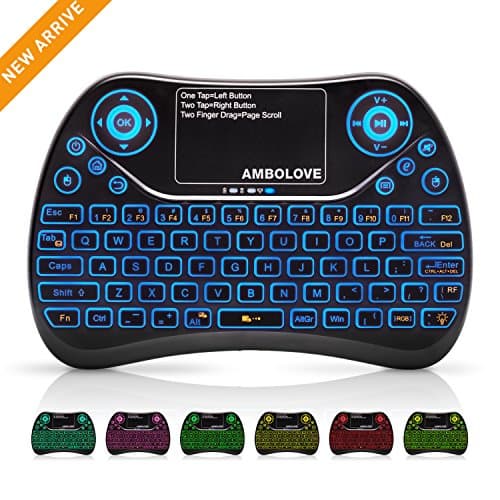 (Updated 2018, 7-Color Backlit) Wireless Mini Keyboard with Touchpad Mouse and Multimedia Keys, 2.4GHZ USB Handheld Rechargable Remote Keyboard for PC,PAD,Smart TV Google Android TV Box,HTPC,IPTV,PS4