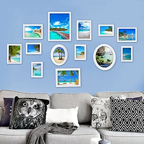 OUBONI 13 PCs Wall Collage Picture Frames Poster Frame White Wooden Photo Holder Multi Photo Frames Set