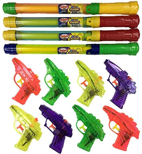 Water gun beach and pool party splash fun bundle Combo| Includes 1pack of 4cyber pumper and 2pack of 4splash fun squirters| Cool birthday party favors| for Boys and girls all ages| Colors may vary