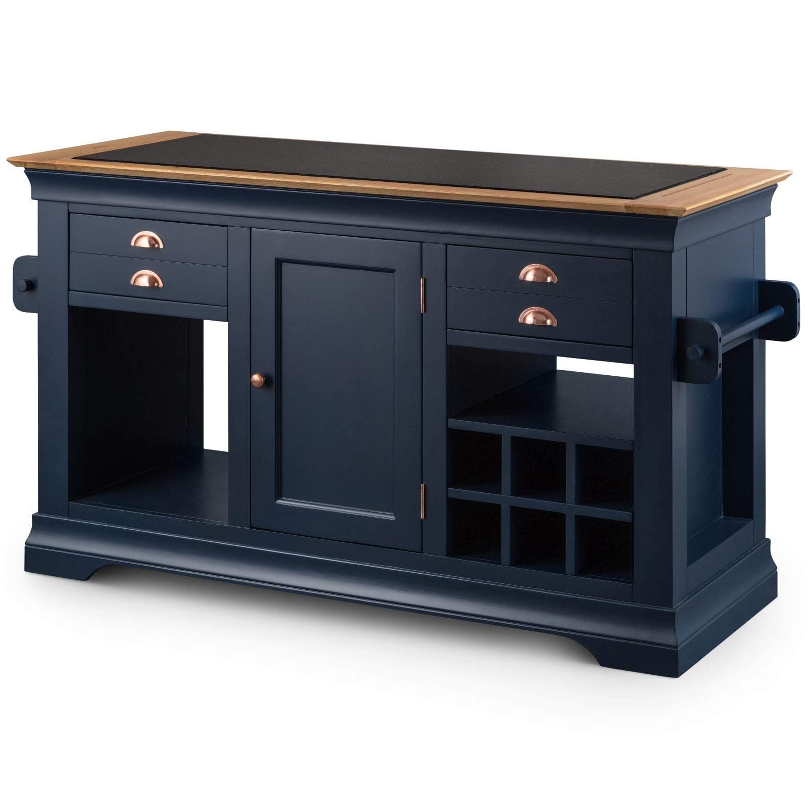 Oak Solution Kansas Blue Painted Granite Top Kitchen Island Unit