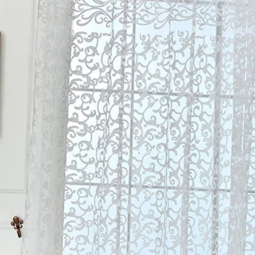 LADEY Solid Sheer Window Curtains Voile Panels Jacquard Blossom Offset Printing Hook Finished Products (One Pair,"39.37"×“78.74")