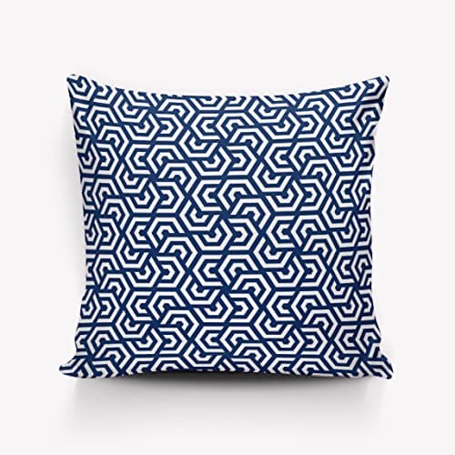 Rocking Giraffe Modern Geometric Tiles Texture Pattern Throw Pillow Case Decorative Square Cushion Cover Supersoft Satin Fabric Pillowcase for Couch Sofa Bed Home 26 x 26 Inches 65 x 65cm, Navy Blue