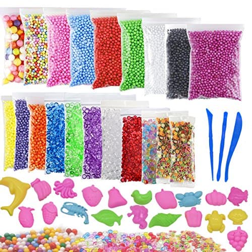 Slime Foam Beads, 43 Pack Slime Making Kit Including Styrofoam Foam Balls, Fishbowl Beads, Fruit Slices, Slime Tools and DIY Moulds for Slime Making Art DIY Craft