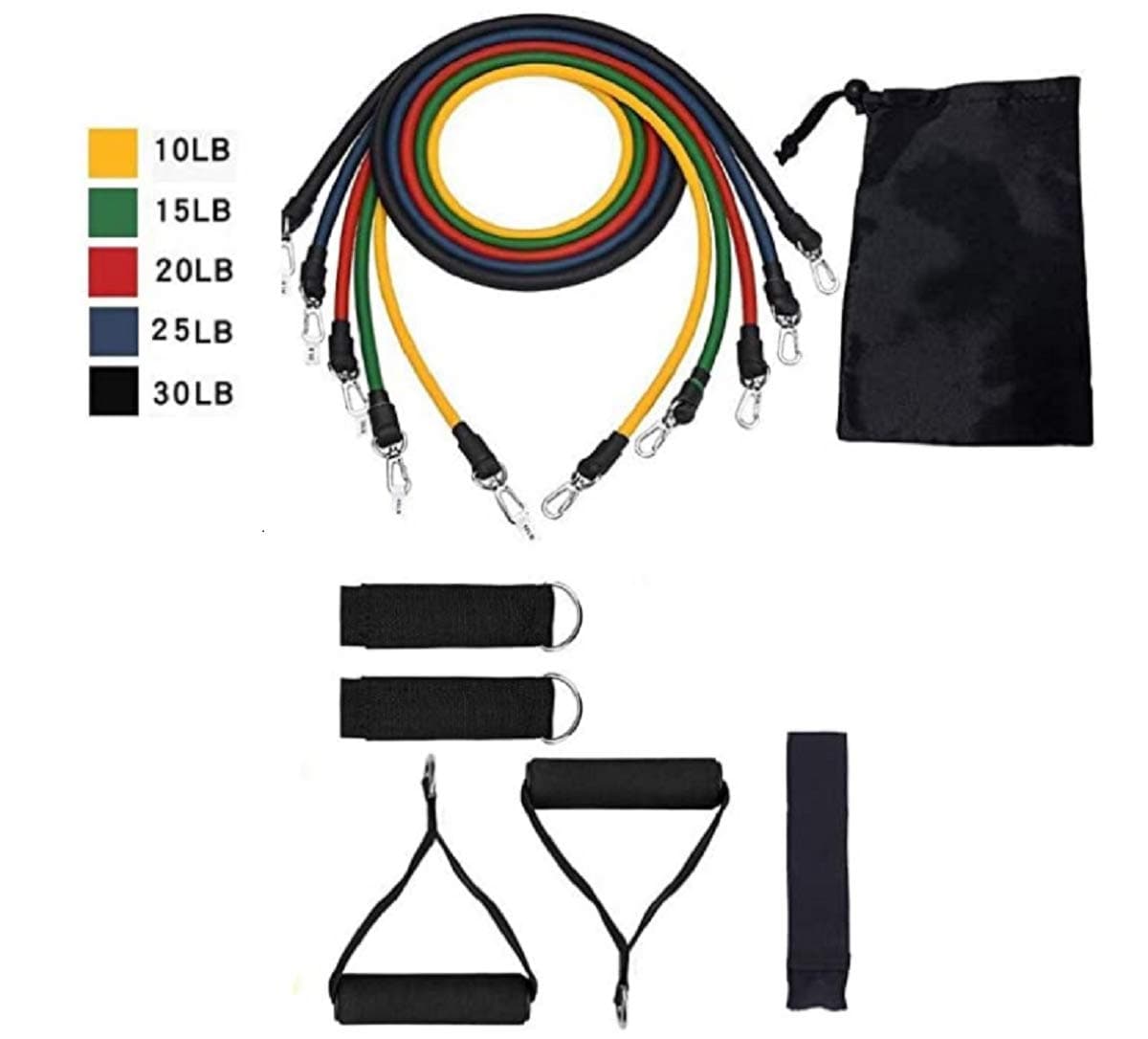 MSDMY Home Gym Exercise Resistance Band Stackable 5 Pieces Set, Portable Workout Bands with Handles Door Anchor Ankle Straps & Carrying Case, for Physical Therapy Gym Training, Women Men