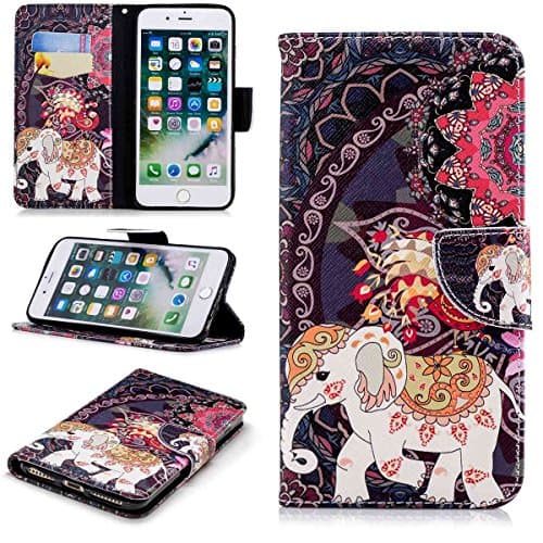 Gelusuk iphone 7 Plus/iphone 8 Plus Case Leather Cover,3D Luxury Embossed Pattern Design PU Leather Flip Cover [Kickstand][Card Holder] Magnetic Notebook Wallet Protective Case Cover for iphone 7 Plus/iphone 8 Plus-Totem Elephant