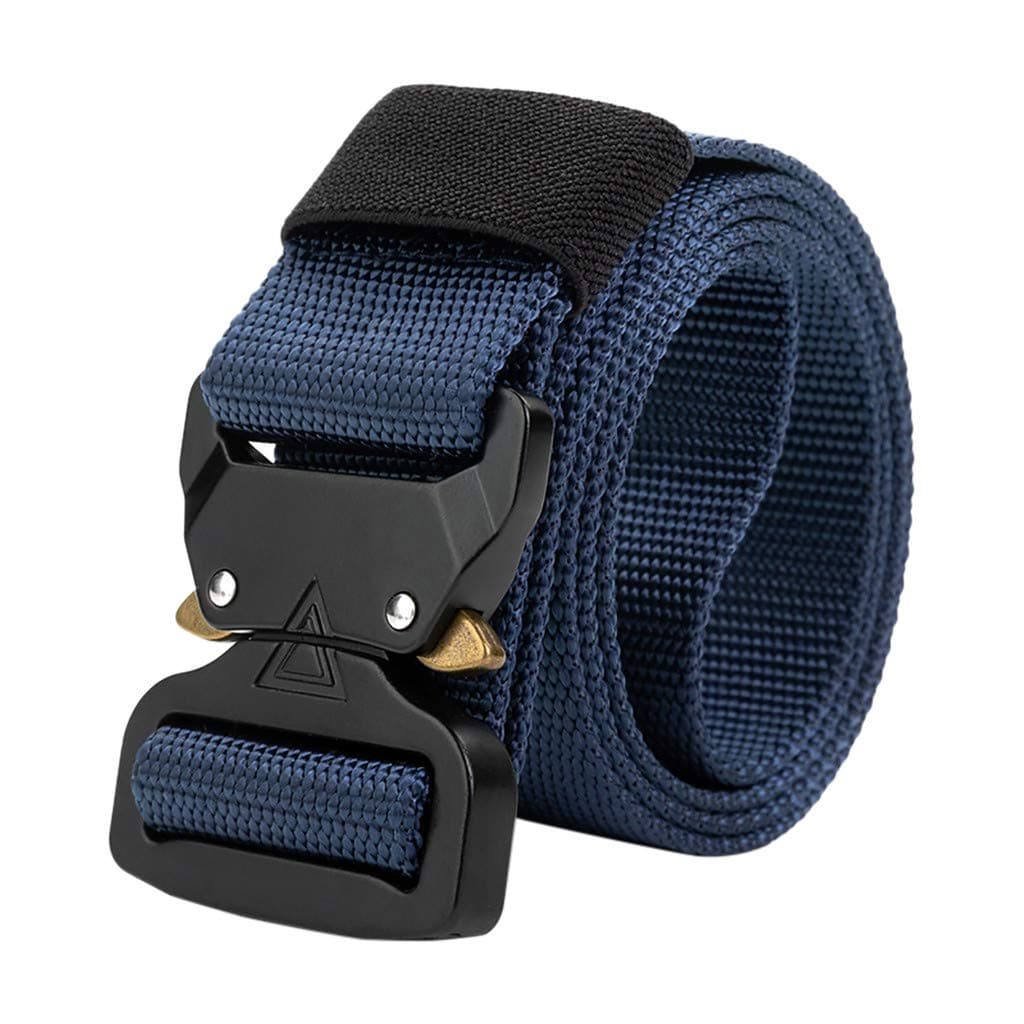 Men Women Junior Double Loop Canvas Belt Plain Students Lovers Waistband Fashion Trend Flat Buckle Navy Tactical Belt