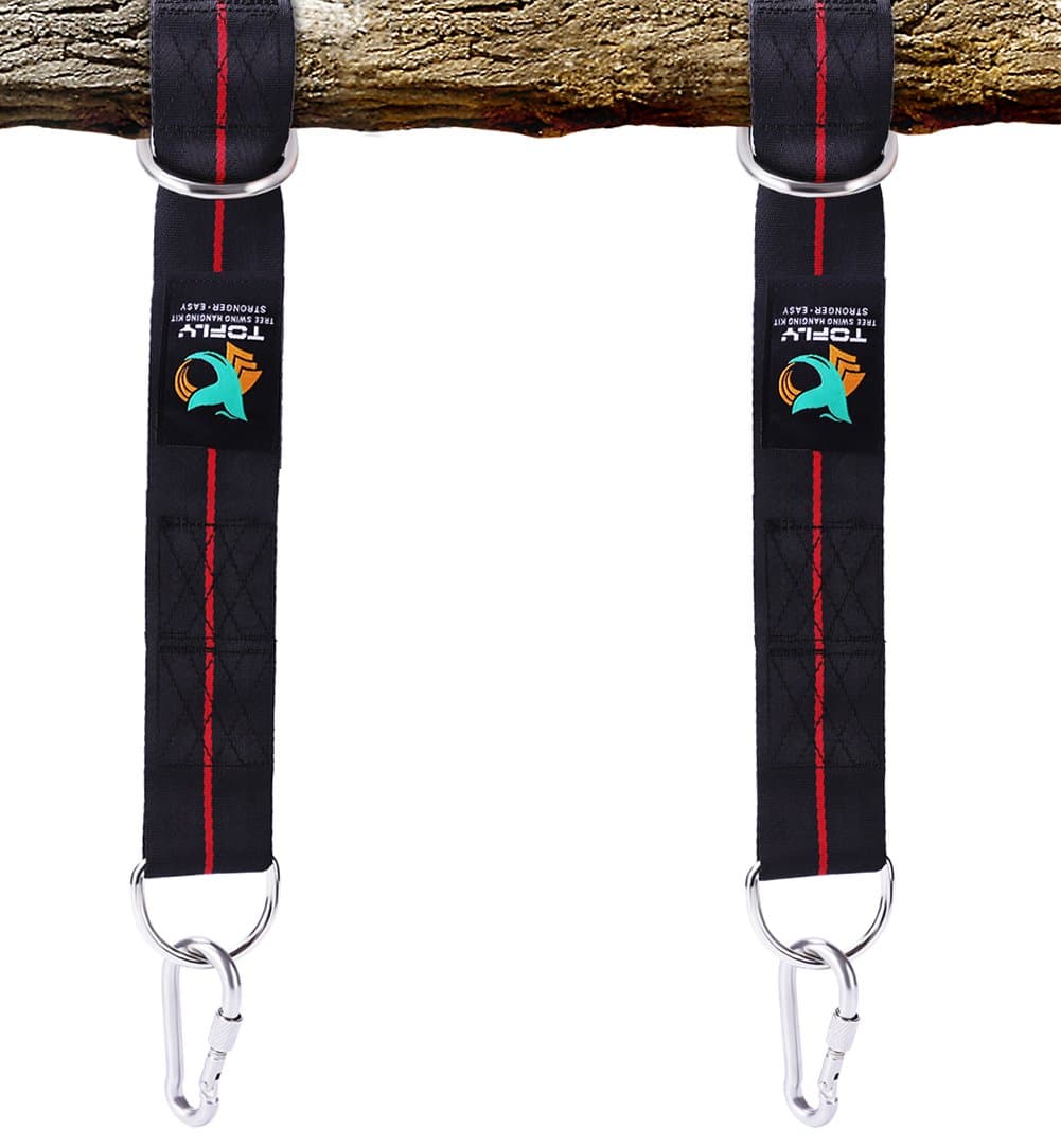 TOFLY Tree Swing Straps Hanging Kit, Extra Sleeves for 5ft Straps, Heavy Duty Stainless Steel Carabiner Hooks Holds 2000 lbs - Stronger & Safer for Tree Swings, Hammock, Easy Hang