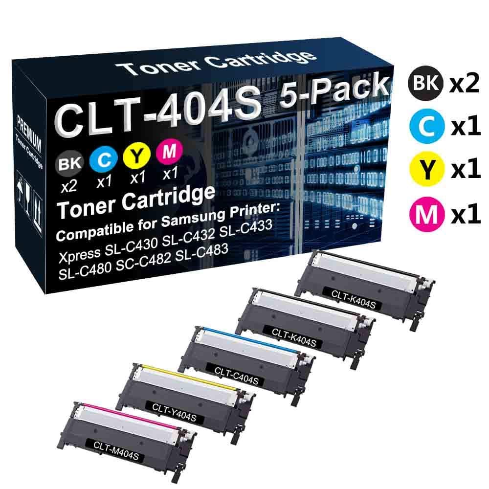 5-Pack (2BK+C+Y+M) Compatible CLT-404S CLT-K404S CLT-C404S CLT-Y404S CLT-M404S Printer Cartridge Used for Samsung Xpress SL-C430W SL-C480FW SL-C482W SL-C482FW Printer (High Yield)